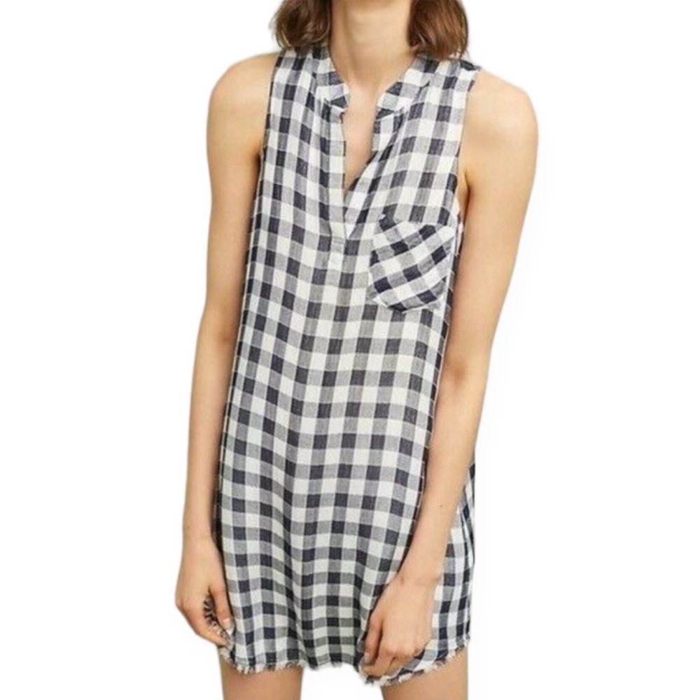 Anthro Cloth & Stone Maroney Gingham Sleeveless Dress w/ Button Back size small